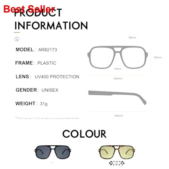 Oversized Square Aviator Sunglasses with 99% UV Protection, Retro Style main image 4